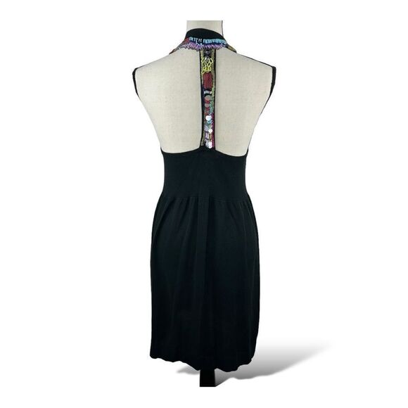 Nanette Lepore Anthropologie Black Knit Beaded Racerback Dress Cover-Up‎ Sz L - Picture 2 of 15